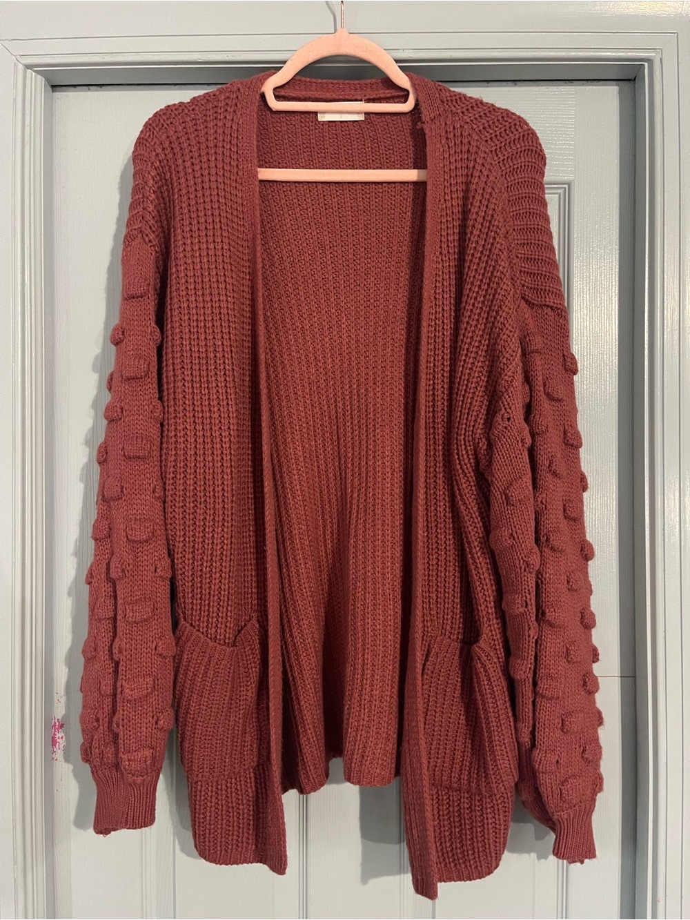 Altar'd State Chunky Open-Front Cardigan in Dusty Rose
